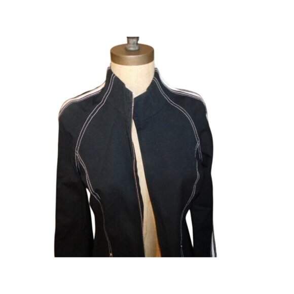 St. John Sport Size P Petite Small Navy Blue White Sporty Designer Zip Jacket - Picture 2 of 5